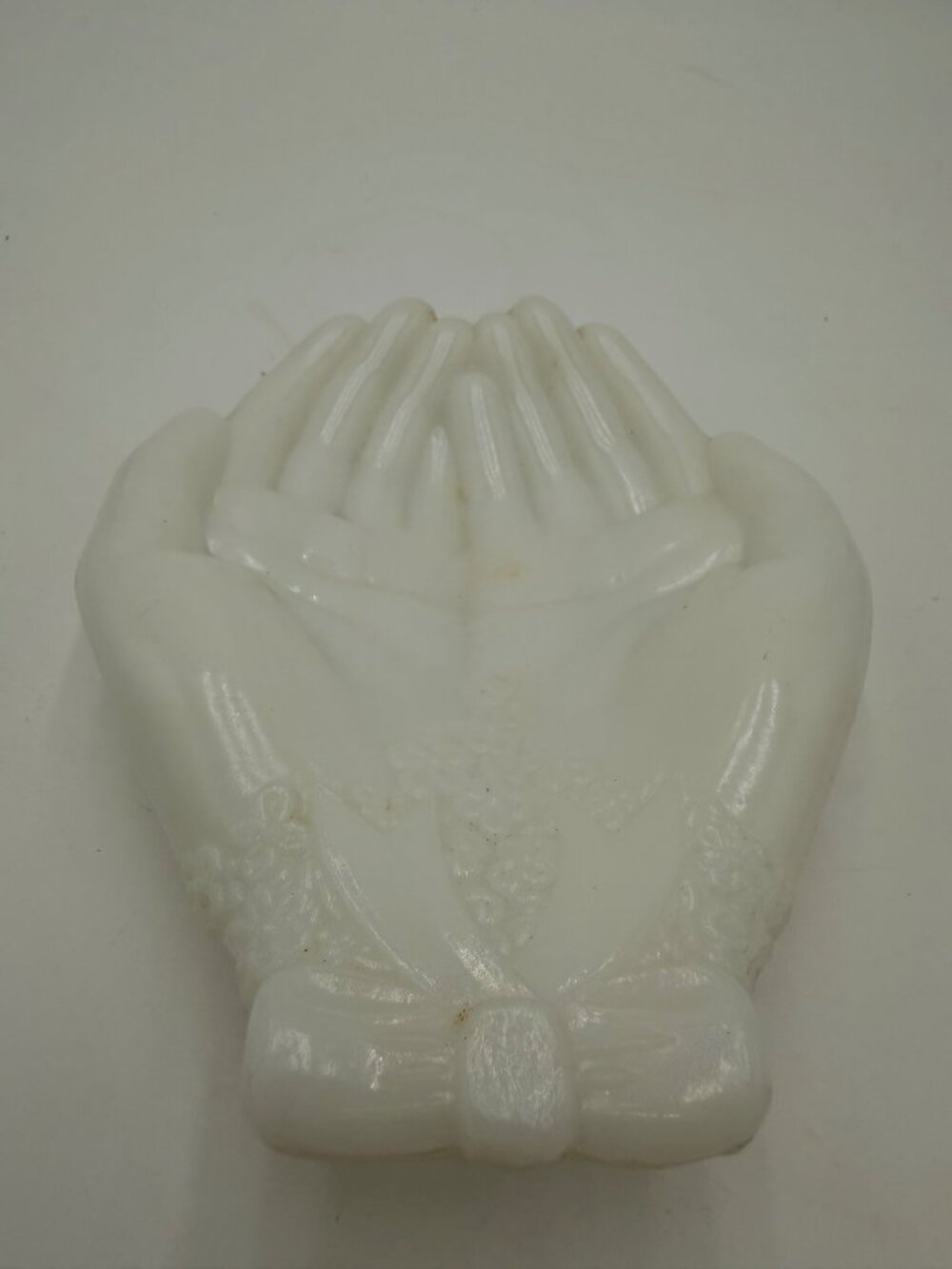 Vintage Milk Glass White Ceramic Open Hands Trinket Dish